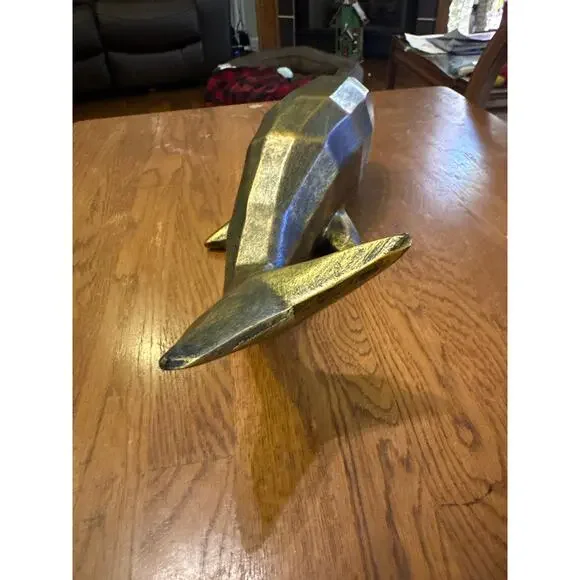 Pier 1 Polyresin Coastal Whale Nautical Sculpture. Antiqued Brushed Gold. Rare - Picture 7 of 7